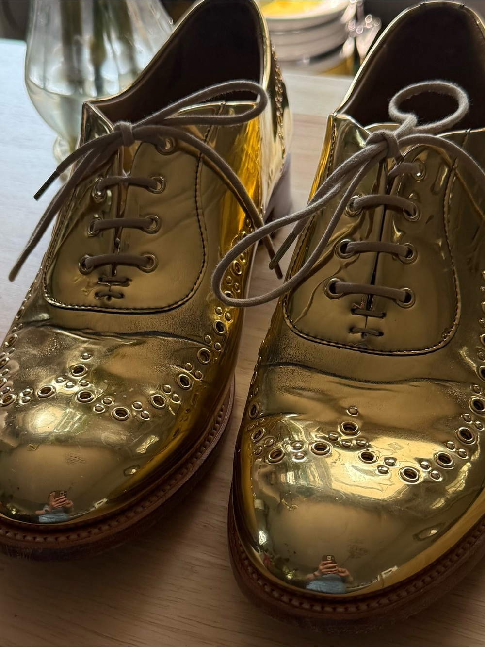 Office of Angela Scott Gold Metallic Wingtip Oxfords | EU 41 | Made in Portugal